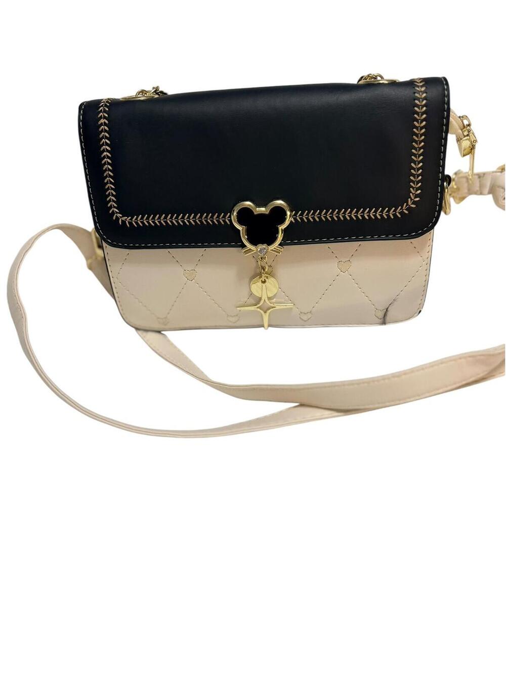 Disney Mickey Mouse Cream Black Shoulder Bag Quilted Crossbody Purse - Picture 7 of 8